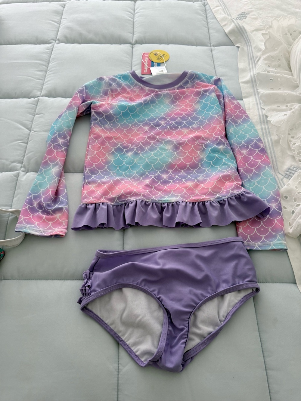 Girls' Purple Mermaid Ruffle Rash Guard Set - Picture 4 of 4